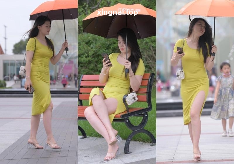 [街拍]M930.黄色长裙美女[图片/12.9G]